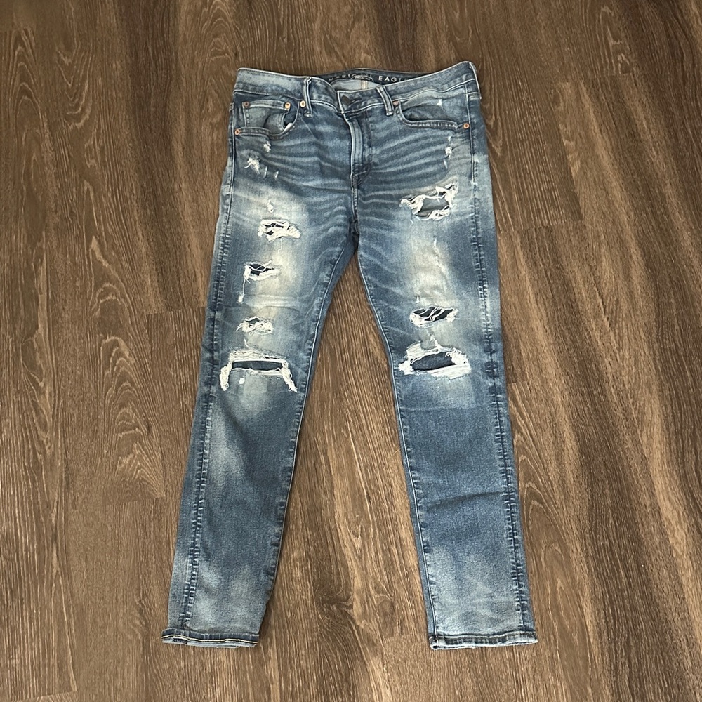 American Eagle Outfitters Distressed Skinny Jeans in Blue